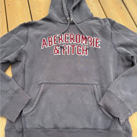 Vintage Abercrombie & Fitch Men's size L Navy Burnout Hoodie Red Embroidery EUC - Picture 3 of 10